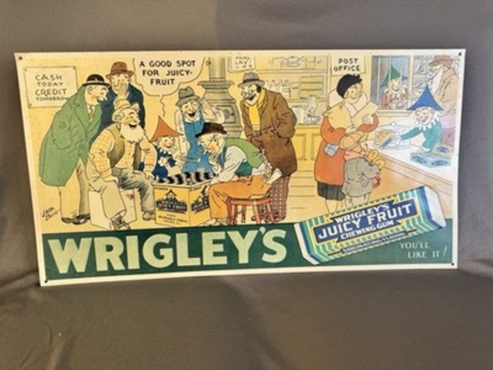 Reproduction Embossed Tin Sign for WRIGLEY'S JUICY FRUIT GUM 21 x 11 inches